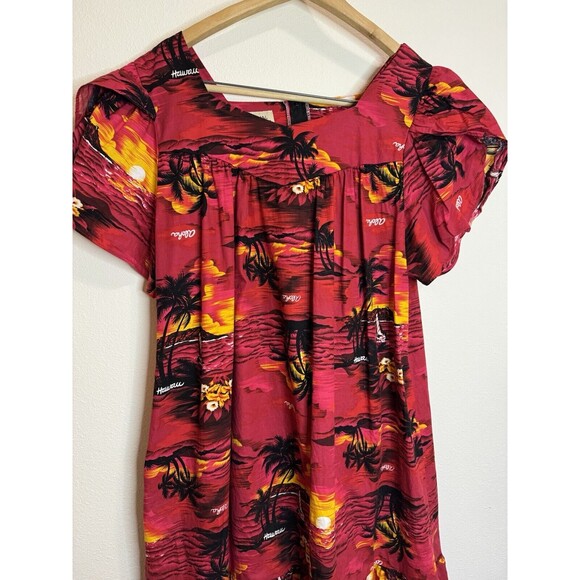 Vtg Royal Hawaiian Creations Dress Hawaiian Muumuu Split Sleeve Red Size L EUC - Picture 3 of 6